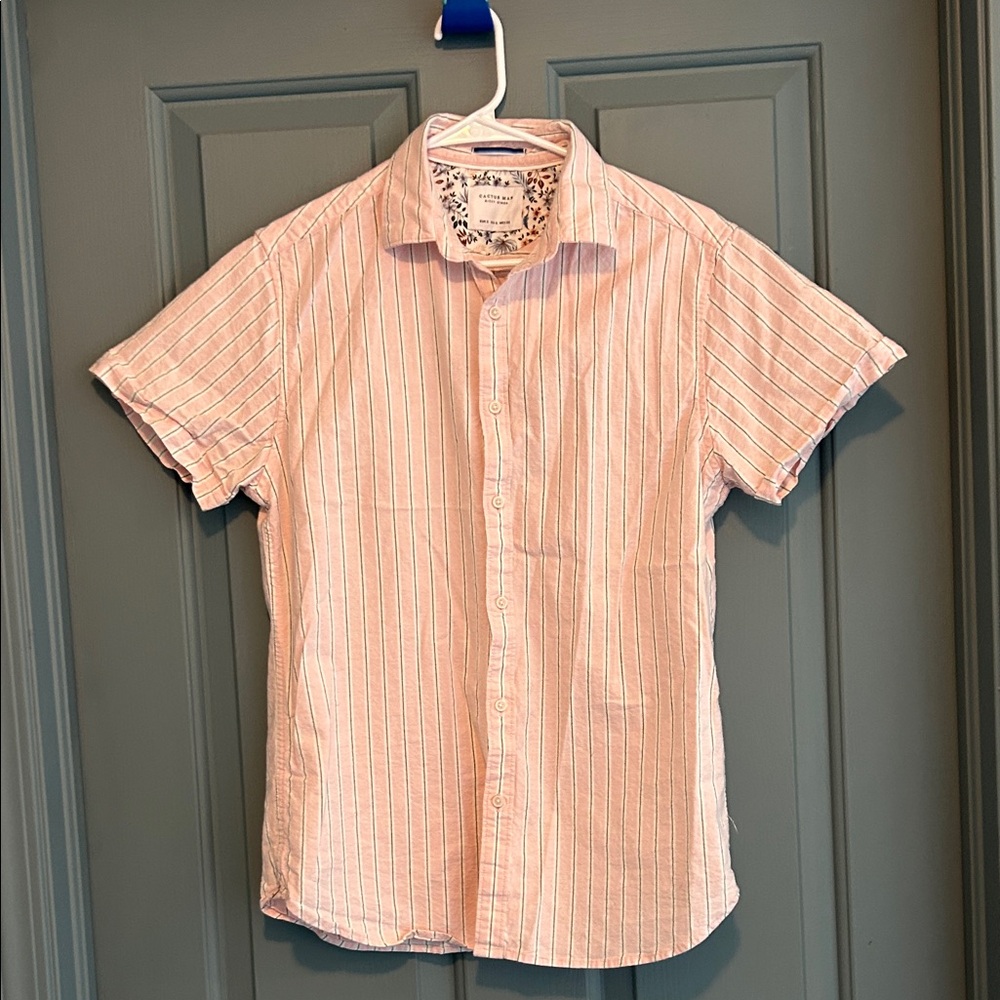 Casual Pink Striped Button-Down Shirt for Men